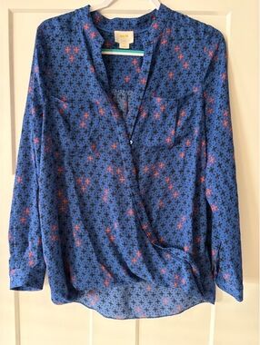 Maeve by Anthropologie Blue Star-Print Blouse — Blue, Size 12